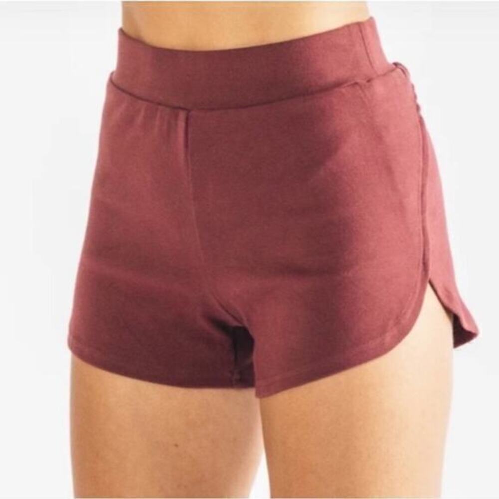 Alphalete Identity lounge shorts high waist fitted short burgundy maroon medium